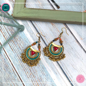 Bohemian Arabian-Inspired Dangle Earrings in Red, Turquoise and Gold - Harness Merece by GTG