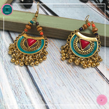 Load image into Gallery viewer, Bohemian Arabian-Inspired Dangle Earrings in Red, Turquoise and Gold - Harness Merece by GTG