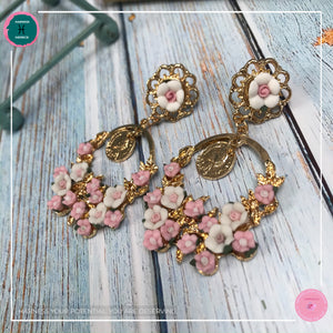 Dainty Stylish Flower Drop Earrings in Blush Pink and Gold - Harness Merece by GTG