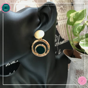 Stylishly Chic Stud Earrings in Dark Green and Gold - Harness Merece by GTG