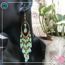 Load image into Gallery viewer, Sexy Teardrop Chandelier Earrings in Mint Green and Gold - Harness Merece by GTG