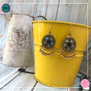 Bohemian Egyptian-Inspired Dangle Earrings in Blue and Gold - Harness Merece by GTG