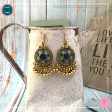 Load image into Gallery viewer, Bohemian Egyptian-Inspired Dangle Earrings in Blue and Gold - Harness Merece by GTG