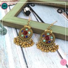 Load image into Gallery viewer, Jasmine Maroon Gold Dangling Earrings - Harness Merece by GTG