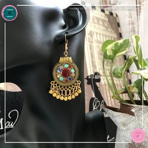 Jasmine Maroon Gold Dangling Earrings - Harness Merece by GTG