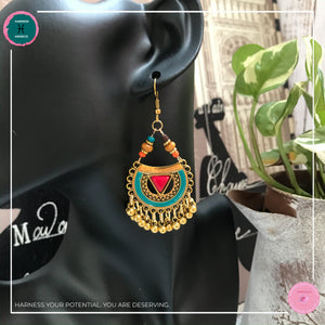 Bohemian Arabian-Inspired Dangle Earrings in Red, Turquoise and Gold - Harness Merece by GTG