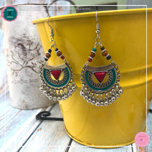 Load image into Gallery viewer, Bohemian Arabian-Inspired Dangle Earrings in Red, Turquoise and Silver - Harness Merece by GTG