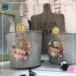 Dainty Stylish Flower Drop Earrings in Pastel Colours and Gold - Harness Merece by GTG