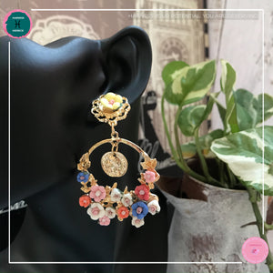 Dainty Stylish Flower Drop Earrings in Pastel Colours and Gold - Harness Merece by GTG