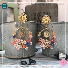 Load image into Gallery viewer, Dainty Stylish Flower Drop Earrings in Pastel Colours and Gold - Harness Merece by GTG
