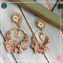 Load image into Gallery viewer, Dainty Stylish Flower Drop Earrings in Blush Pink and Gold - Harness Merece by GTG
