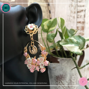 Dainty Stylish Flower Drop Earrings in Blush Pink and Gold - Harness Merece by GTG