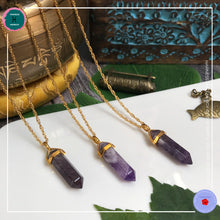 Load image into Gallery viewer, Double-terminated Amethyst Pendant Gold Necklace - Harness Merece by GTG