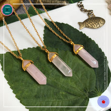 Load image into Gallery viewer, Double-terminated Rose Quartz Pendant Gold Necklace - Harness Merece by GTG