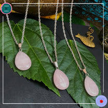 Load image into Gallery viewer, Teardrop Rose Quartz Pendant Silver Necklace - Harness Merece by GTG