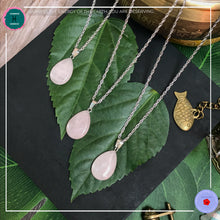 Load image into Gallery viewer, Teardrop Rose Quartz Pendant Silver Necklace - Harness Merece by GTG