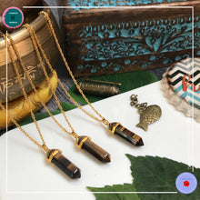 Load image into Gallery viewer, Double-terminated Tiger Eye Pendant Gold Necklace - Harness Merece by GTG