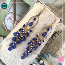 Load image into Gallery viewer, Sexy Teardrop Chandelier Earrings in Blue and Gold - Harness Merece by GTG