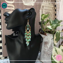 Load image into Gallery viewer, Sexy Teardrop Chandelier Earrings in Mint Green and Gold - Harness Merece by GTG