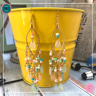 Sexy Teardrop Chandelier Earrings in Pastel Colours and Gold - Harness Merece by GTG
