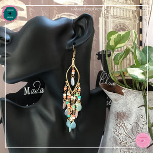 Sexy Teardrop Chandelier Earrings in Pastel Colours and Gold - Harness Merece by GTG
