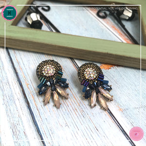 Luxurious Retro Stud Earrings in Dark Blue and Blush Pink - Harness Merece by GTG