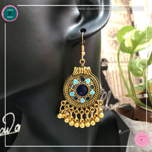 Load image into Gallery viewer, Bohemian Egyptian-Inspired Dangle Earrings in Blue and Gold - Harness Merece by GTG
