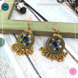 Bohemian Egyptian-Inspired Dangle Earrings in Blue and Gold - Harness Merece by GTG