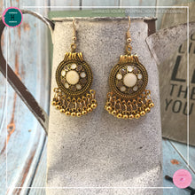 Load image into Gallery viewer, Bohemian Egyptian-Inspired Dangle Earrings in Ivory White and Gold - Harness Merece by GTG