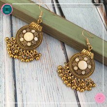 Load image into Gallery viewer, Bohemian Egyptian-Inspired Dangle Earrings in Ivory White and Gold - Harness Merece by GTG