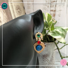 Load image into Gallery viewer, Glamorous Black-tie Stud Earrings in Blue, Red and Gold - Harness Merece by GTG